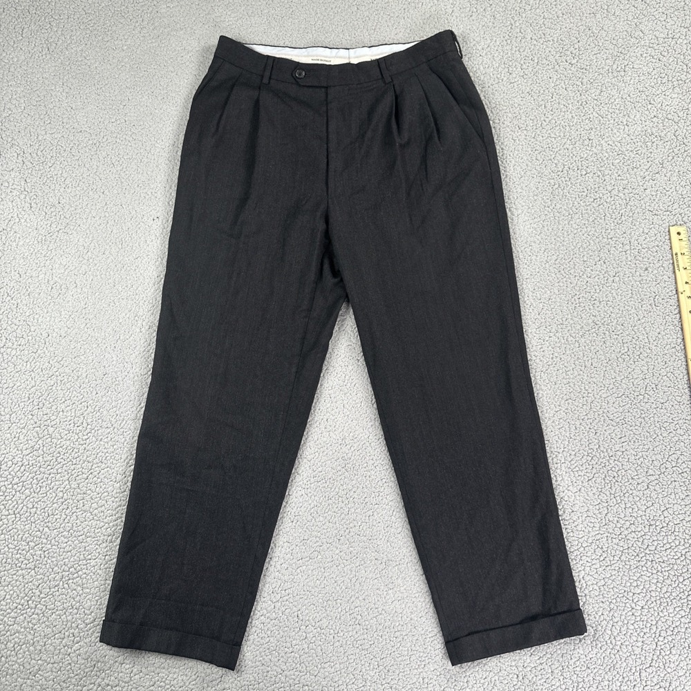 Enzo Mantovani Zignone Dress Pants Men 34x29 Black Wool Cashmere Pleated Italy